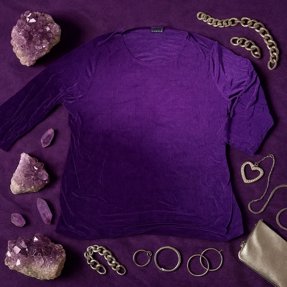 Citiknits Purple Crushed Velvet 3/4 Sleeve Top Size 2X